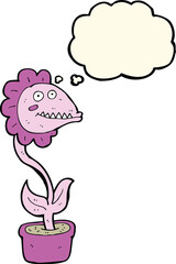 cartoon monster plant with thought bubble