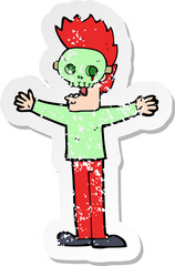 retro distressed sticker of a cartoon man in spooky mask