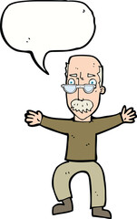 cartoon old man waving arms with speech bubble