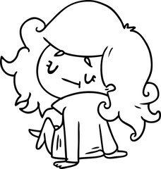 line drawing of a cute kawaii girl