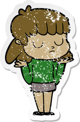 distressed sticker of a cartoon indifferent woman