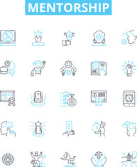 Mentorship vector line icons set. Mentor, Mentee, Guidance, Support, Advice, Coaching, Role-Model illustration outline concept symbols and signs