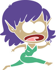 flat color style cartoon shocked elf girl