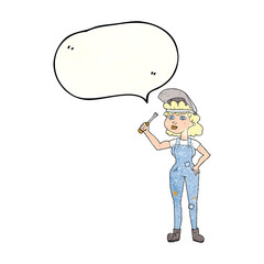 speech bubble textured cartoon female mechanic