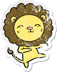 distressed sticker of a cartoon lion