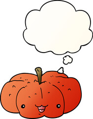 cartoon pumpkin and thought bubble in smooth gradient style