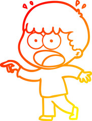 warm gradient line drawing cartoon shocked man pointing
