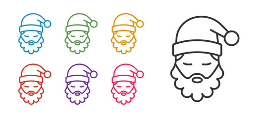 Set line Santa Claus hat and beard icon isolated on white background. Merry Christmas and Happy New Year. Set icons colorful. Vector