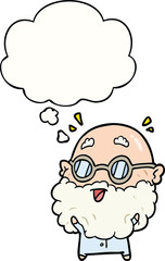 cartoon surprised old man and thought bubble
