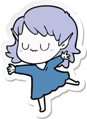 sticker of a happy cartoon elf girl wearing dress