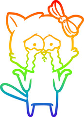 rainbow gradient line drawing cartoon cat