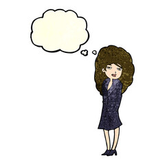 cartoon female spy with thought bubble