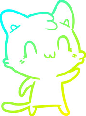 cold gradient line drawing cartoon happy cat