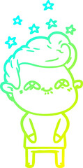 cold gradient line drawing cartoon excited man