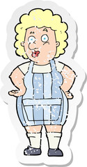 retro distressed sticker of a cartoon woman in kitchen apron