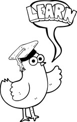 speech bubble cartoon bird with learn text