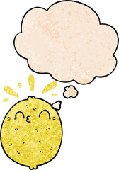 cute cartoon lemon and thought bubble in grunge texture pattern style