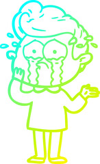 cold gradient line drawing cartoon worried crying man