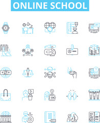 online school vector line icons set. e-learning, virtual, online, education, classes, academy, platform illustration outline concept symbols and signs