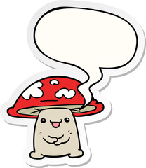cartoon mushroom character and speech bubble sticker