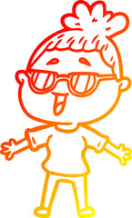 warm gradient line drawing cartoon happy woman wearing spectacles