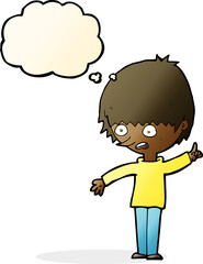 cartoon boy with question with thought bubble