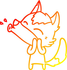 warm gradient line drawing howling wolf cartoon