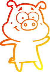 warm gradient line drawing happy cartoon pig