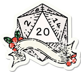 natural twenty D20 dice roll grunge sticker