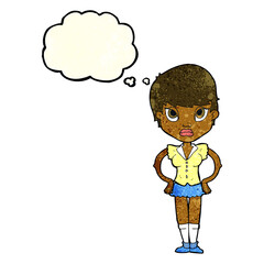 cartoon annoyed girl with thought bubble