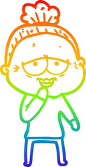 rainbow gradient line drawing cartoon happy old lady