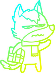 cold gradient line drawing cartoon annoyed wolf