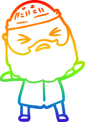 rainbow gradient line drawing cartoon man with beard