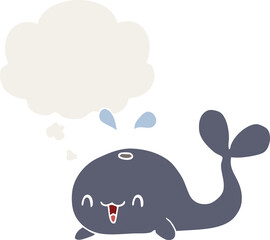 cartoon happy whale and thought bubble in retro style