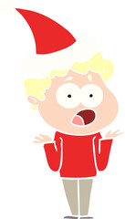 flat color illustration of a man gasping in surprise wearing santa hat
