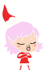 pretty flat color illustration of a elf girl wearing santa hat