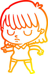 warm gradient line drawing cartoon woman