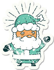 grunge sticker of tattoo style santa claus christmas character