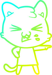 cold gradient line drawing cartoon cat hissing