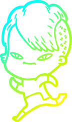 Obraz premium cold gradient line drawing cute cartoon girl with hipster haircut