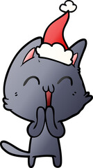 happy gradient cartoon of a cat wearing santa hat