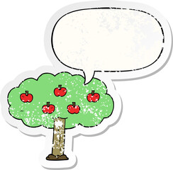 cartoon apple tree and speech bubble distressed sticker