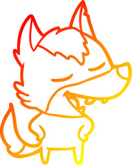warm gradient line drawing cartoon wolf laughing