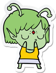 sticker of a cartoon alien girl