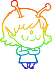 rainbow gradient line drawing cartoon alien girl