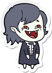 sticker of a cartoon laughing vampire girl