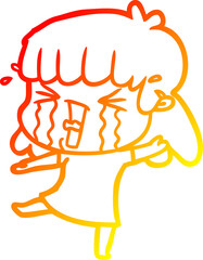 warm gradient line drawing cartoon woman in tears
