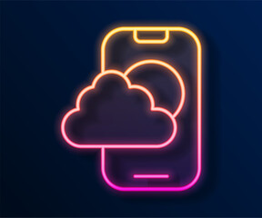 Glowing neon line Weather forecast app icon isolated on black background. Vector