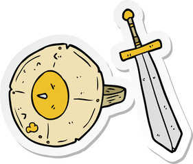 sticker of a cartoon shield and sword
