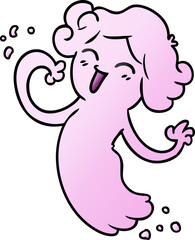 gradient cartoon doodle of a happy pink ghost